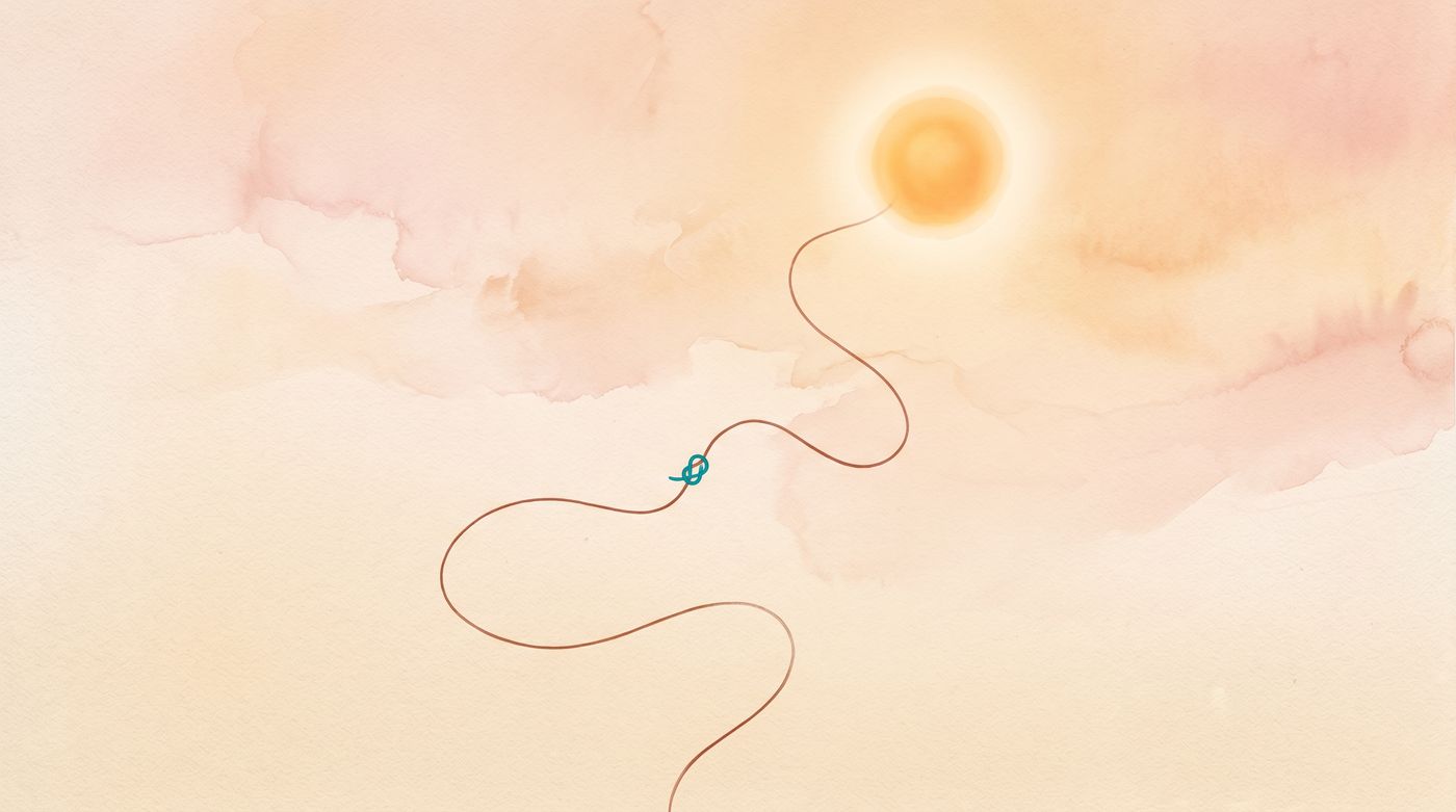 Un hilo asciende con calma hacia un sol cálido
